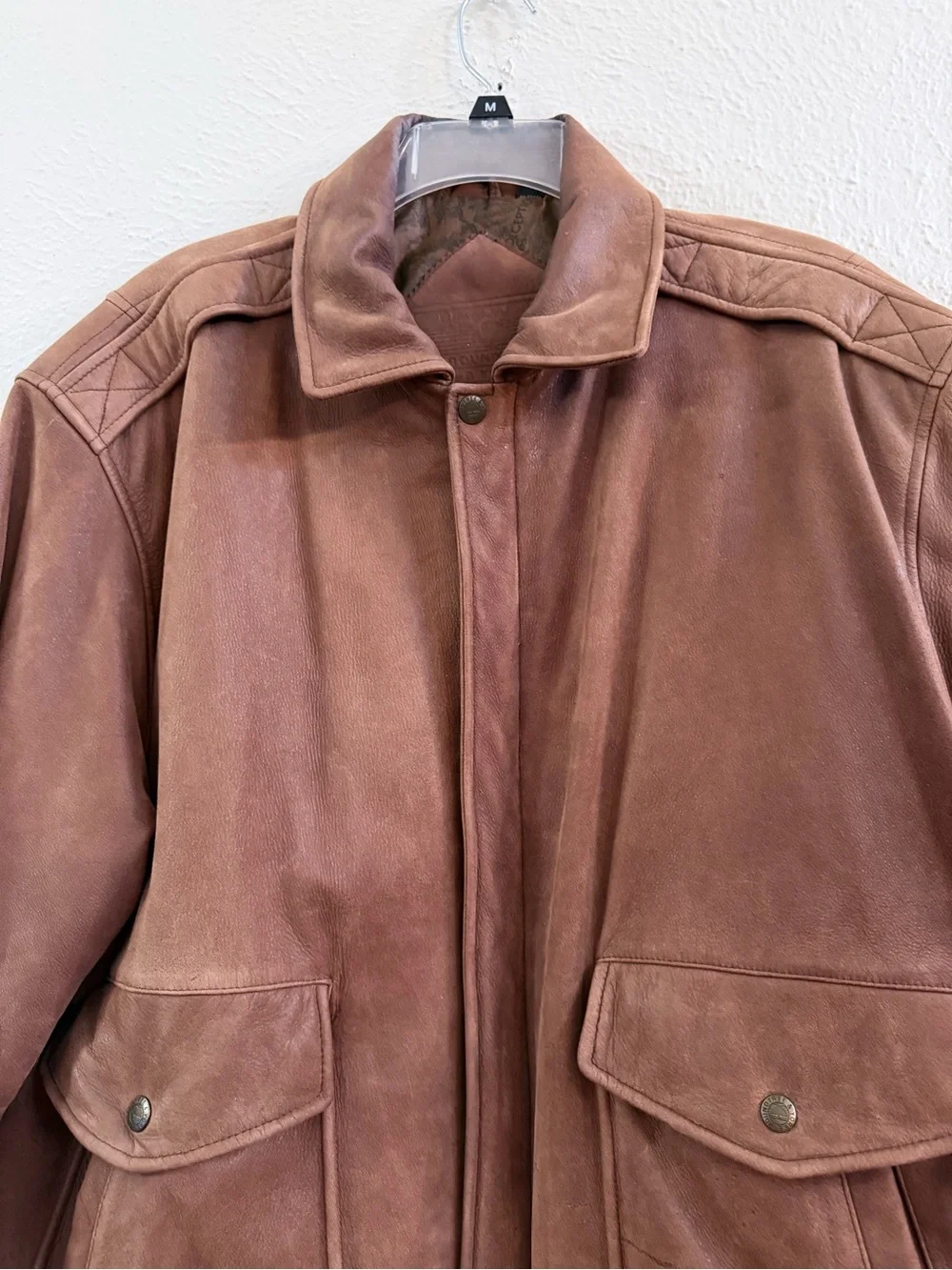 Roundtree Yorke brown leather aviator bomber jacket